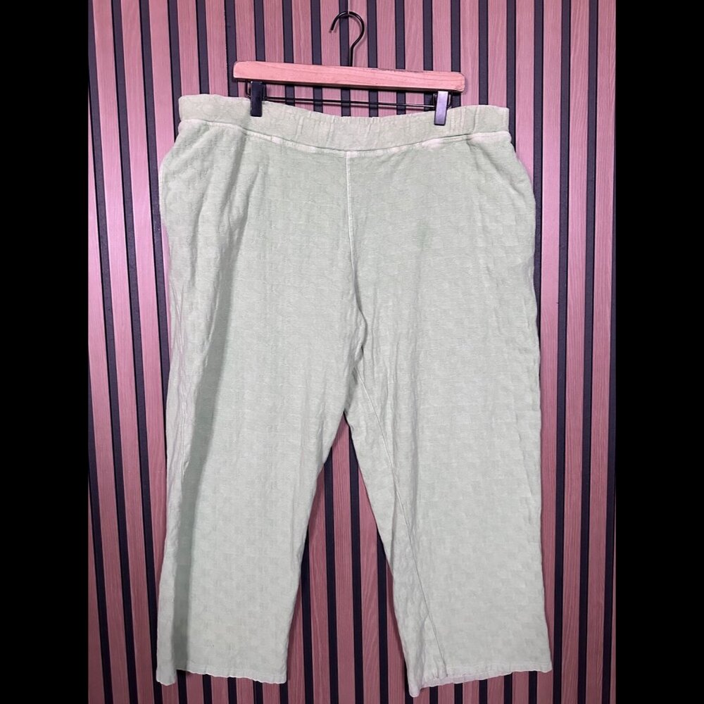 The K Label Pants OS Green Wide Leg Woven Texture Knit Terry Fleece Sweatpants